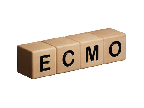 The word ecmo is written on wooden cubes . Medical concept.close up of wooden elements,Business Concept.Supports PNG files with transparent backgrounds.
