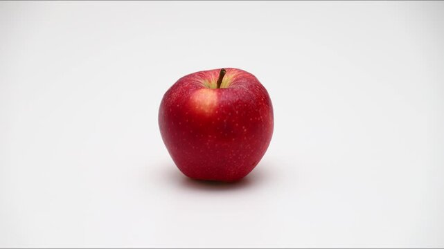 Red apple bitten and eaten over time, disappearing into nothingness on white background, stop motion effect.