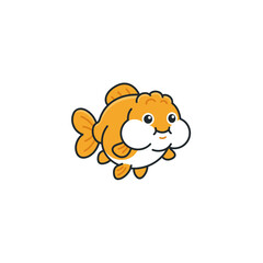 Fototapeta premium Minimalist vector illustration of cute chubby cartoon ranchu goldfish character