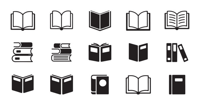 Reading book icons and literature symbols for mobile application interfaces or educational website layouts.