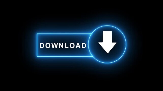 neon download button arrow icon animation. 4k motion animation black background.