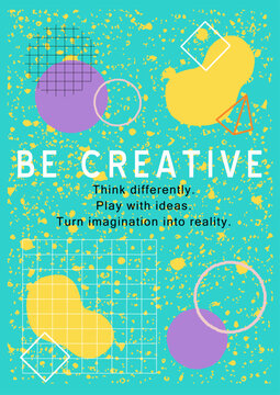 幾何学模様の「BE CREATIVE」ポスターイラスト（ターコイズ）