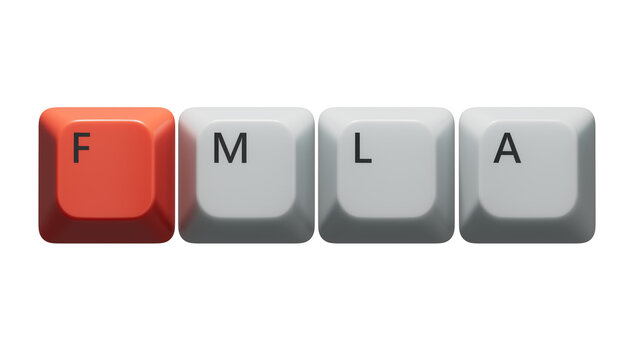 FMLA word written on Computer keyboard keys with copy space.close up of Computer keyboard keys,Business Concept.Supports PNG files with transparent backgrounds.