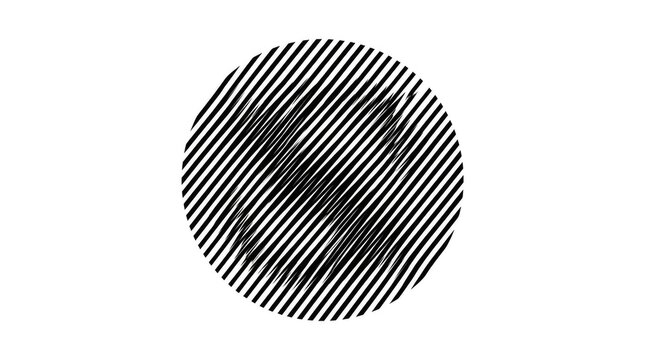 Abstract circle icon with diagonal hatching lines.