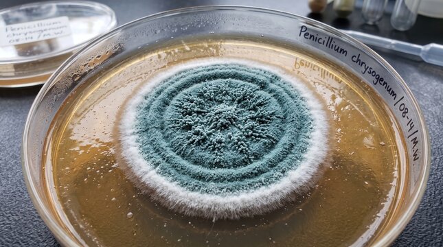 Penicillium mold colony blue green concentric growth texture