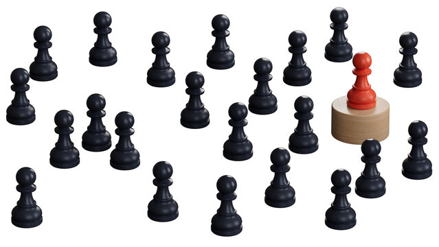 3D illustration of pawns with a magnifier fucussing the best one. Concept of best candidate for a job.Supports PNG files with transparent backgrounds.