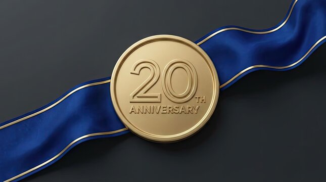 Gold 20th anniversary seal with blue satin ribbon