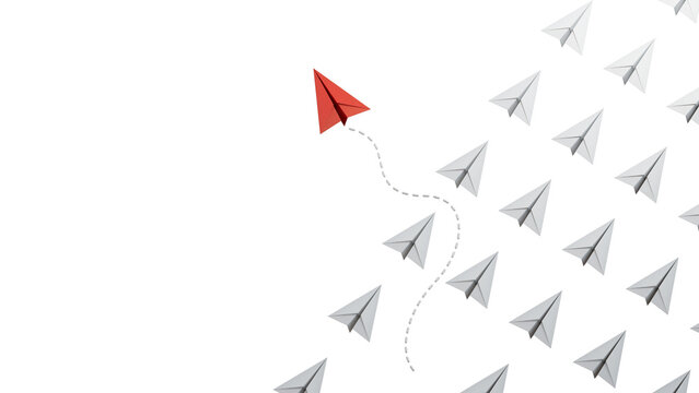 Group of paper planes in one direction and with one individual pointing in the different way. Business concept for innovative solution.Supports PNG files with transparent backgrounds.