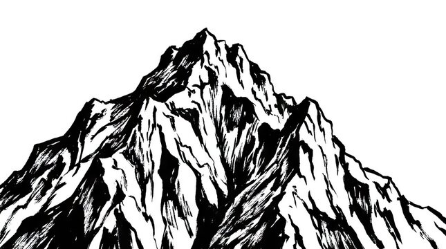 Hand drawn black ink mountain range sketch.
