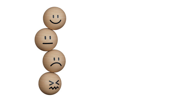 Customer service evaluation and satisfaction concepts. happy face smile face symbol on wooden blocks. Review, Rating, Satisfaction concepts.Supports PNG files with transparent backgrounds.