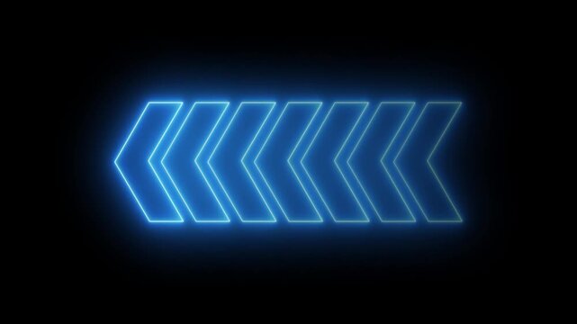 Glowing neon light arrow left direction icon. Abstract glowing neon flashing  back arrow loading animation. Seamless loop 4k motion video with alpha channel.
