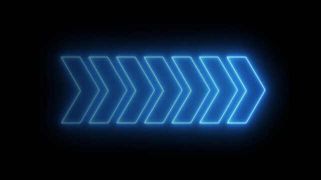 Glowing neon light arrow left direction icon. Abstract glowing neon flashing  back arrow loading animation. Seamless loop 4k motion video with alpha channel.