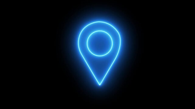 Abstract glowing neon location map icon fast tracking  pin icon animation on black background 4k