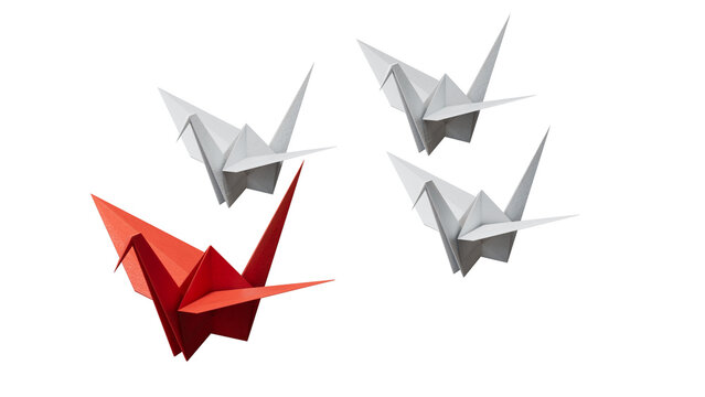 Different business concept.new ideas. paper art style. creative idea.Red and white paper swan. leader swan concept.Supports PNG files with transparent backgrounds.
