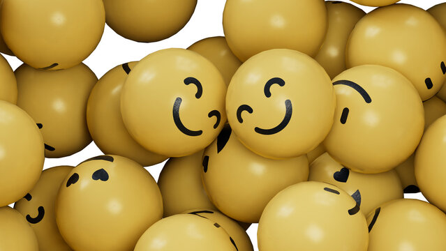 Happy smile among sadness. Emoji emoticon character background collection.Facial expressions.Mental health assessment.Supports PNG files with transparent backgrounds.