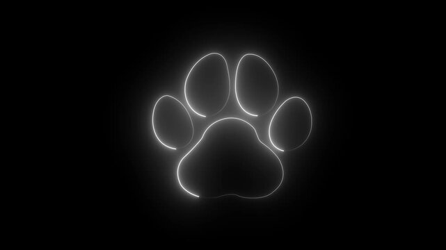 glowing neon animal foot icon. Predator footprint on a black background. glowing neon paw icon with alpha 4k