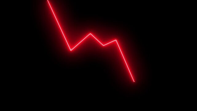 neon global market decline and financial loss performance concept animation. Neon business graph animation, Global down ward or loss business line animation with alpha channel.4k  motion video