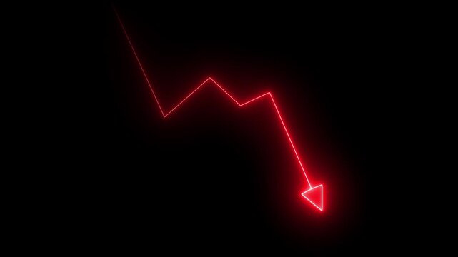 neon global market decline and financial loss performance concept animation. Neon business graph animation, Global down ward or loss business line animation with alpha channel.4k  motion video