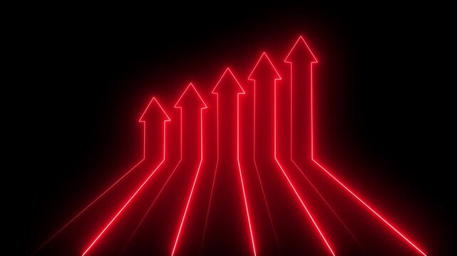 Neon glowing five arrows going up business competition profit growth.4k motion graphics video animation with alpha channel