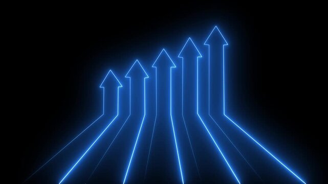 Neon glowing five arrows going up business competition profit growth.4k motion graphics video animation with alpha channel