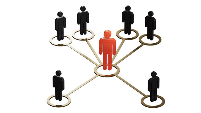 All for one. Teamwork. It is a stick figure.Organized groups managed by a leader.Leadership with business success concept.Supports PNG files with transparent backgrounds.