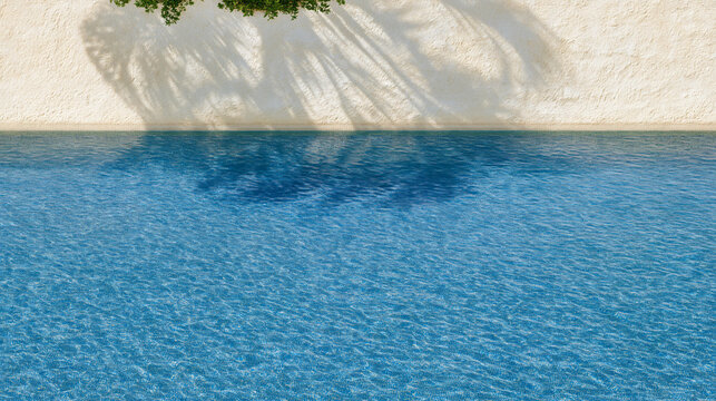 Serene Blue Swimming Pool Surrounded By Bright White Sandy Beach And Lush Greenery