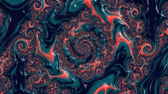 Mandelbrot fractal deep zoom teal coral glass surface texture