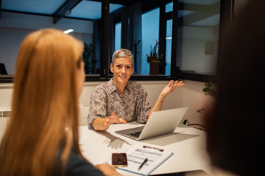 Female manager interviewing job candidate in modern office