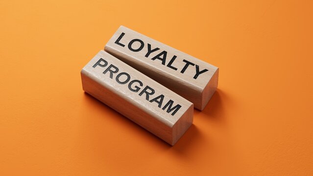 LOYALTY PROGRAM sign. wooden blocks. Copy space.3D rendering