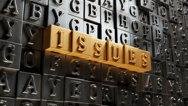 ISSUES text on Movable type printing.3D rendering.