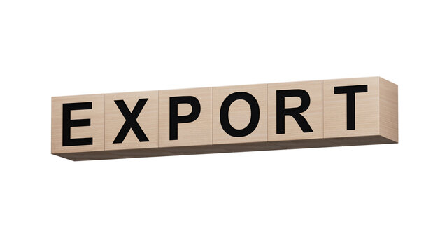 wooden cubes with EXPORT business word.close up of wooden cubes,Business Concept.Supports PNG files with transparent backgrounds.