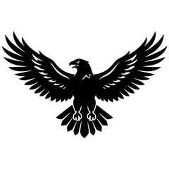 Fototapeta premium Black eagle silhouette with spread wings, heraldic bird icon for logo design.