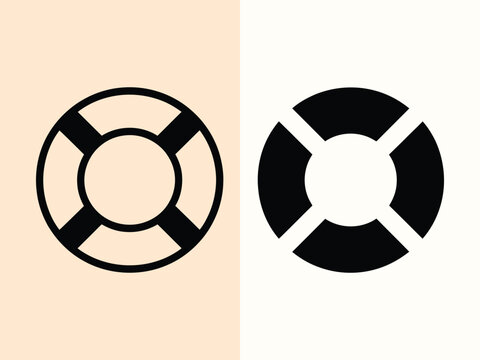 Set of lifebuoy icons featuring outline and solid black graphic styles