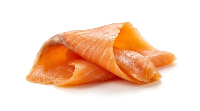 A high-quality close-up studio shot of fresh slices of salmone affumicato on a clean white background, showcasing the delicate texture of smoked fish.