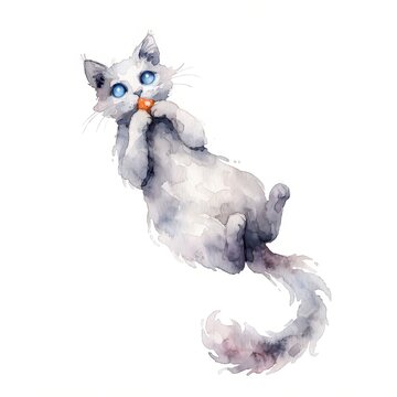 Translucent ghost cat nibbling a treat watercolor illustration