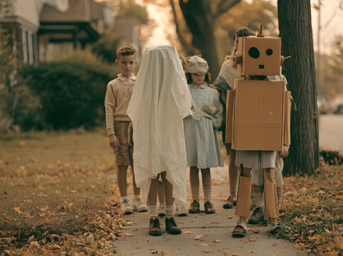 Vintage costumes were worn by children during Halloween in the 1940s