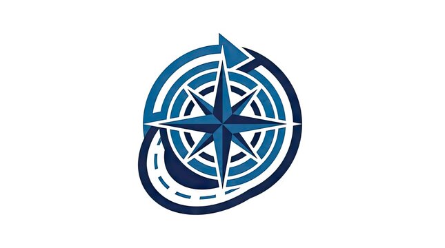 Compass rose logo with circular path and arrow.