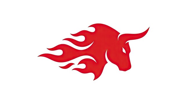 Red flaming bull head logo silhouette with fire
