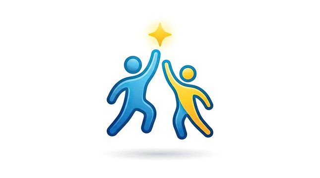 Two stick figures celebrating with high five and star.