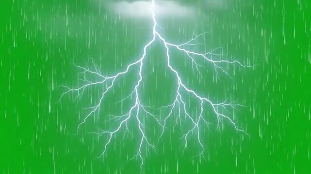 Thunderstorm lightning rain animation green screen chroma key effect overlay