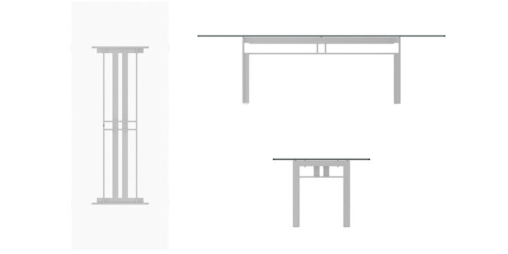 Dining Table 2d for floor plan and cross-section view, Orthogonal, top, front and side view furniture transparent background render	