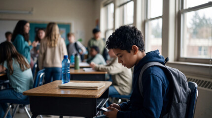 Fototapeta premium Student Checking Phone During Class