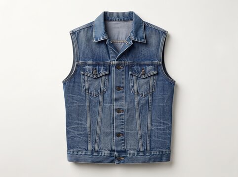 Stylish blue denim vest isolated on a clean white background, perfect for casual fashion and modern streetwear style concepts