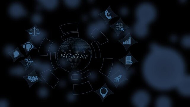 Digital payment gateway interface featuring global financial network connectivity, online transaction security e-commerce data processing, cyber banking infrastructure, and modern fintech hud