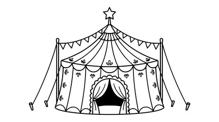Ornate carnival circus big top tent vector illustration with hanging flag bunting garlands top star and decorative pattern elements isolated on white background © Md Sakib