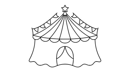 Carnival big top circus tent vector outline illustration with hanging bunting garlands and peak star for kids party festival theme event designs © Md Sakib
