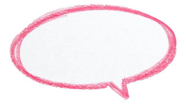 Oval comic speech bubble with hand-drawn pink crayon texture on a white background. Ideal for creative communication designs and dialog concepts.