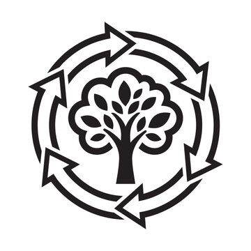Eco friendly recycling tree icon with circular arrows vector illustration
