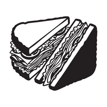 Black and white vector illustration of two club sandwich halves