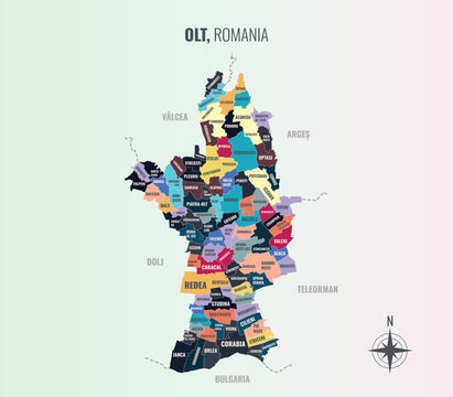 Olt Romania County into Municipiu in a minimalist colorful style map showing